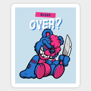 Cute Retro "Sleep Over?" Evil Teddy Bear Sticker